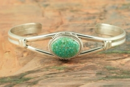 Genuine Kingman Turquoise Sterling Silver Navajo Bracelet